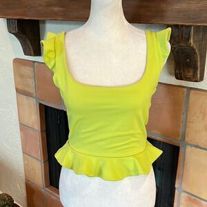 Susana Monaco lime green ruffle trim crop, S!
